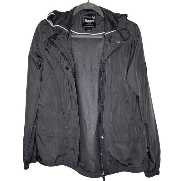 Roots Canada Men's S Hooded Zip Front Jacket Windbreaker Black EUC - Picture 1 of 8
